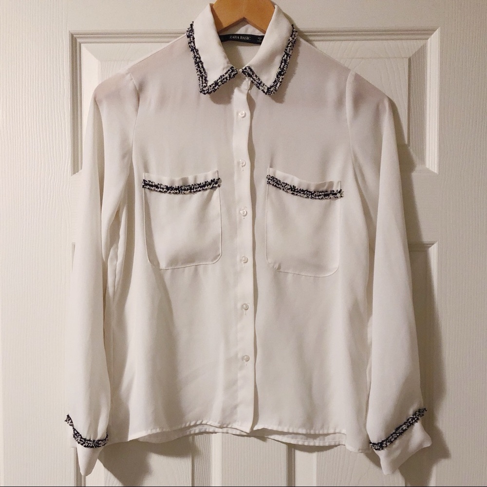 Zara Basic White Button-Up Blouse XS